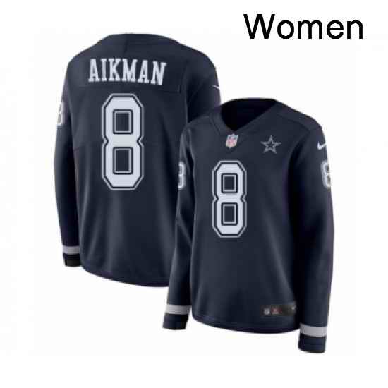 Womens Nike Dallas Cowboys 8 Troy Aikman Limited Navy Blue Therma Long Sleeve NFL Jersey